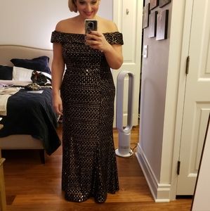 Jovani gown, Black and Gold Sequin, Off the shoulder, Formal wear